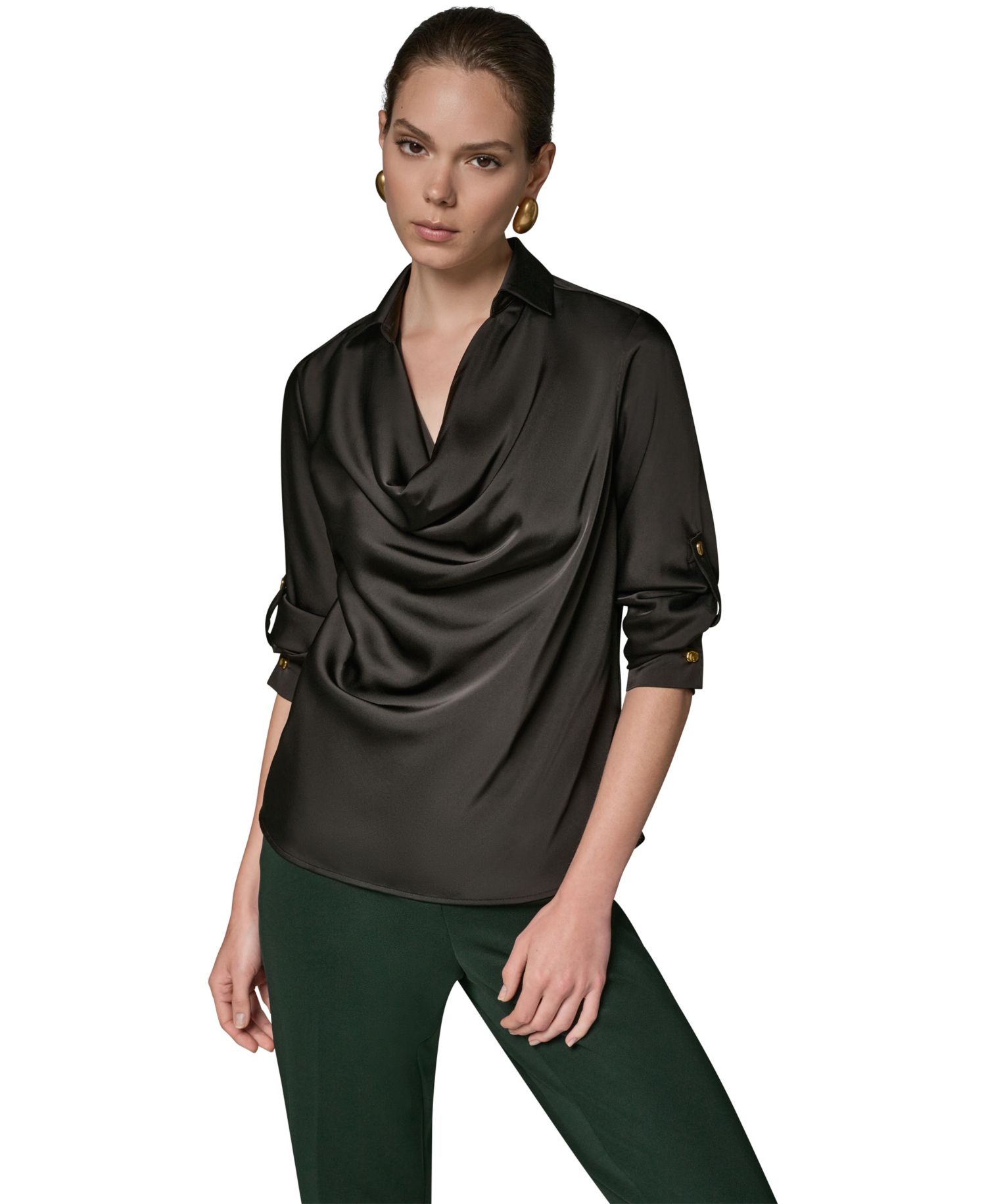 Petite Satin Back Crepe Long-Sleeve Top