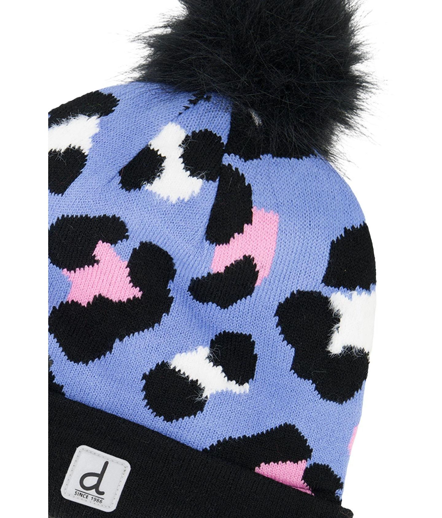 Шапка Deux par Deux Winter Knit Hat with Pompom для девочек, цвет: Синий леопардовый с принтом — фото 4