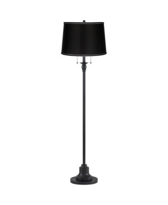 Dyna Traditional 58" Tall 2-Light Standing Floor Lamp Skinny Pole Pull Chain Finish Drum Satin Shade