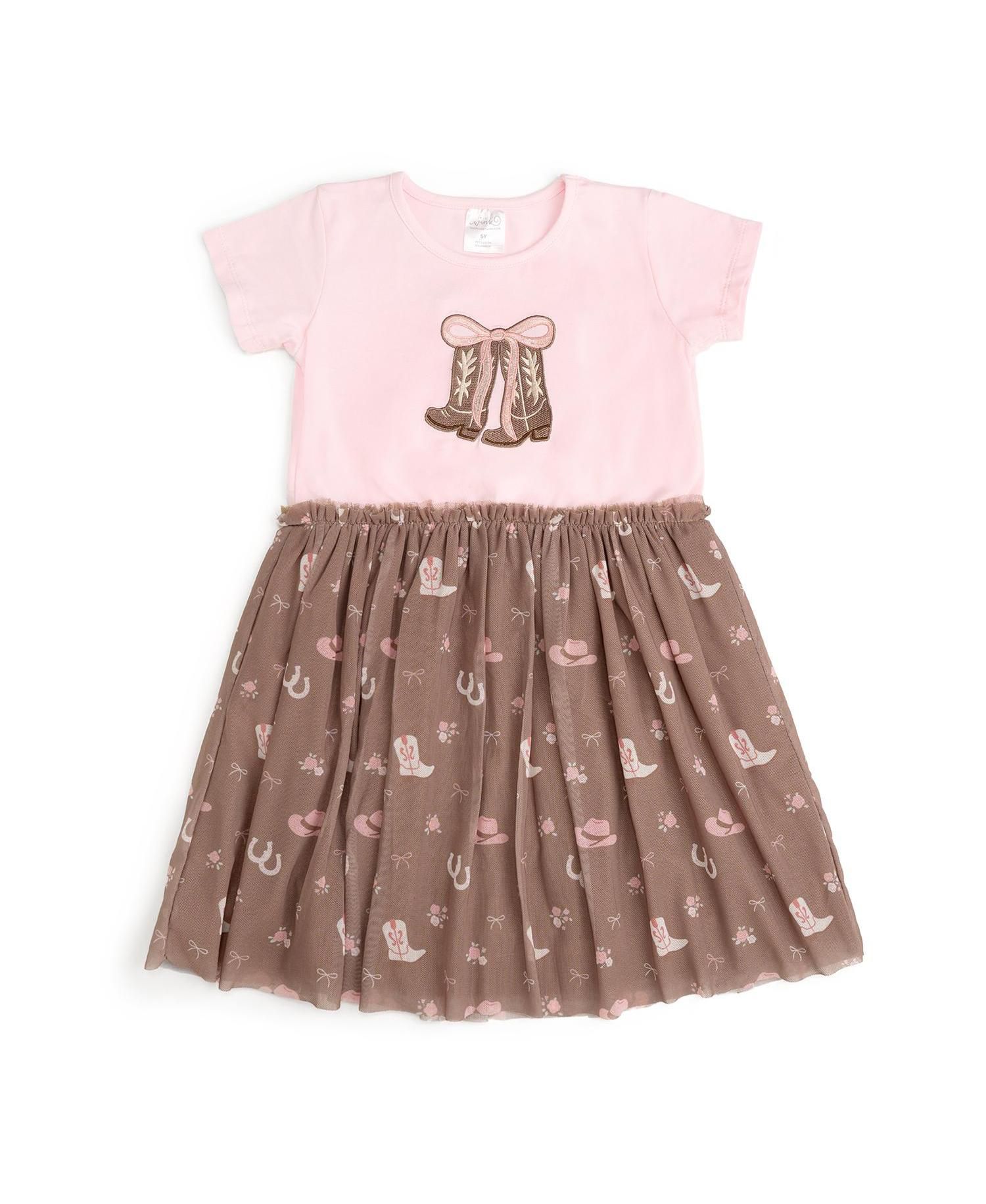 Girls' (6-8) Howdy Darling Western Short Sleeve Tutu Dress