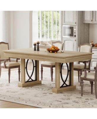 71-Inch Dining Table for 6-8, Rectangular Table with 2 Drawers, Double Pedestal Base and Large Tabletop for Kitchen, Office