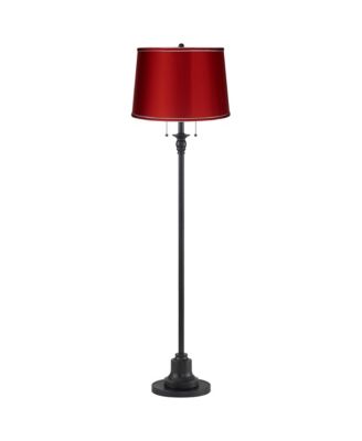 Dyna Traditional 58" Tall 2-Light Standing Floor Lamp Skinny Pole Pull Chain Finish Living Room Satin Shade
