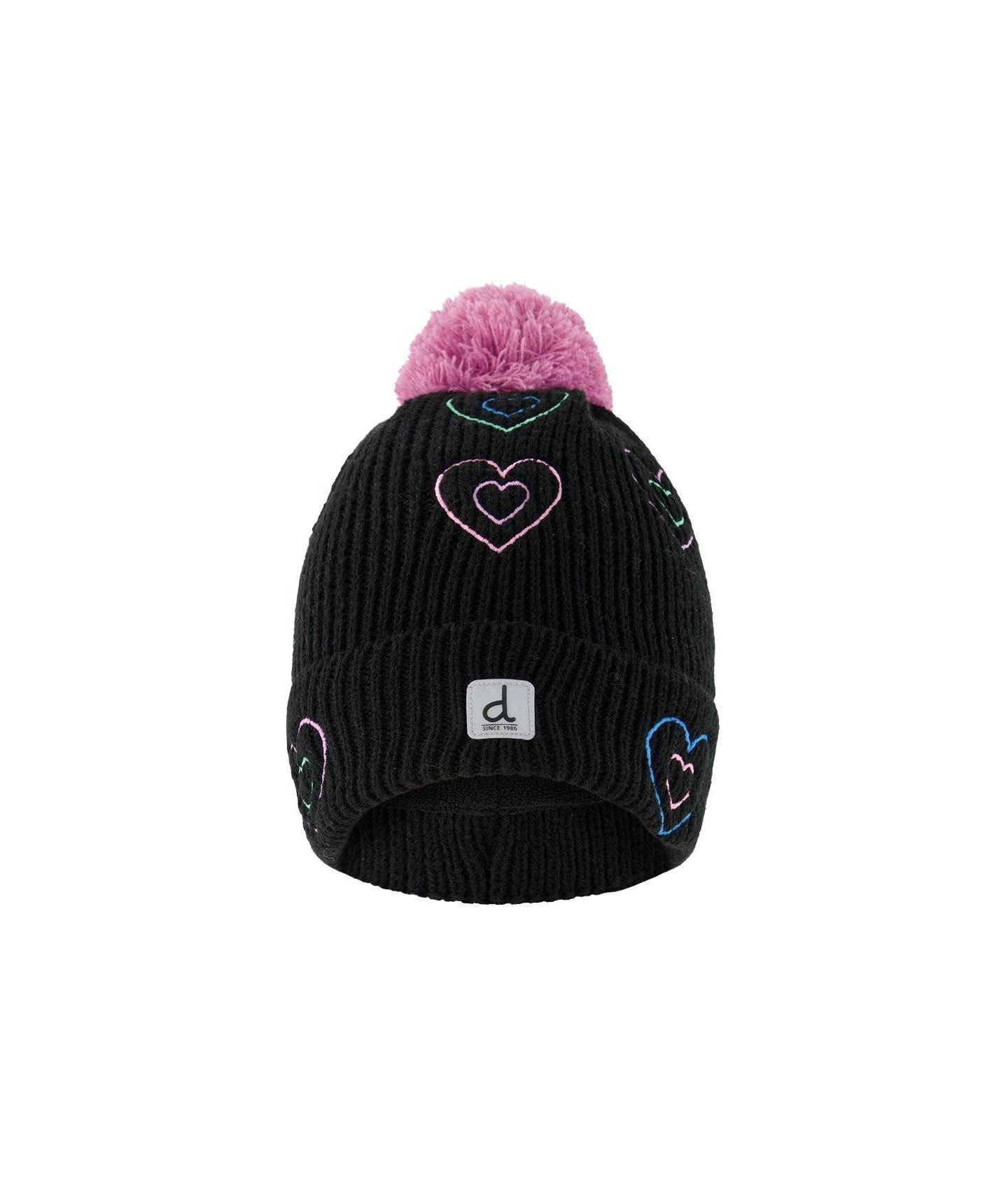 Шапка Deux par Deux Winter with Pompom Knit Hat для девочек, цвет: Чёрный / Лиловый — фото 1