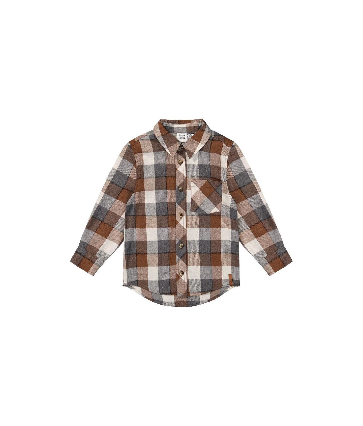 Рубашка Deux par Deux Flannel Shirt для мальчиков-малышей, цвет: Серый / Бежевый — фото 1
