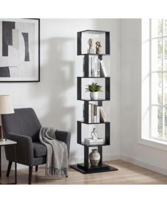 6-Tier 360 Degree Rotating Bookshelf Particleboard Acrylic Anti-Tall Base Household Multi-Layer Storage Display Shelf