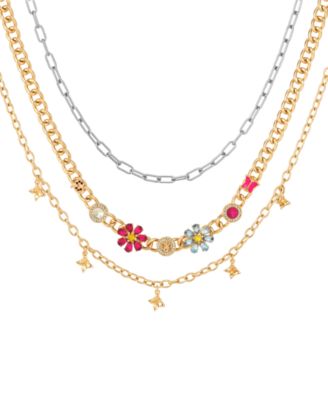 Multi-Color Stone Layered Necklace, 3-Piece Set