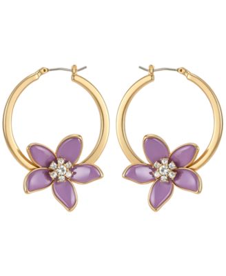 Gold-Tone Crystal Stone Hoop Earrings