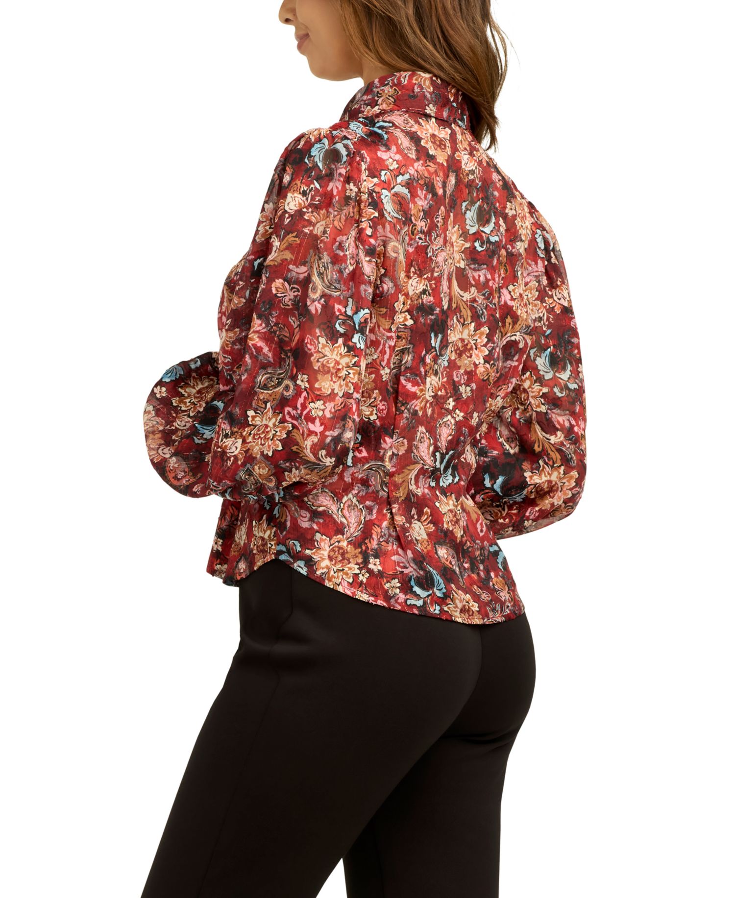 Juniors' Satin Stripe Lurex Collared Button-Up Shirt