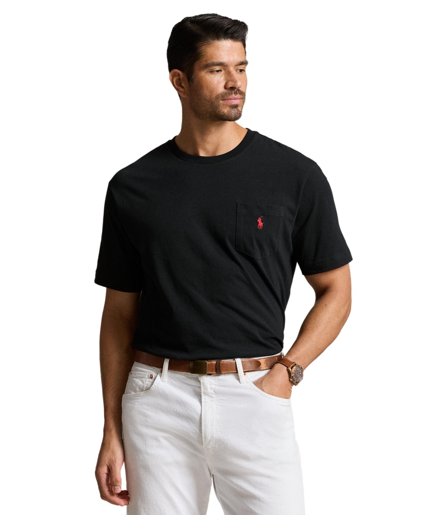 Мужская футболка Polo Ralph Lauren Big & Tall Crew-Neck Pocket, цвет: Чёрный — фото 1