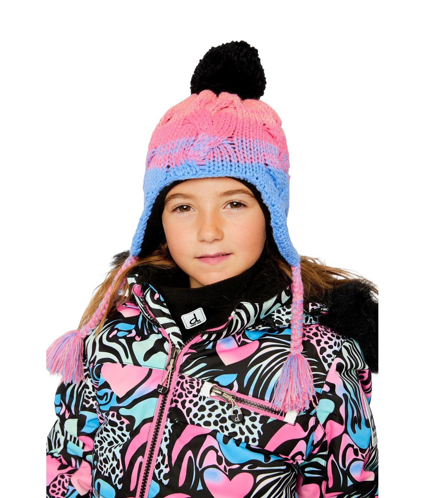 Шапка Deux par Deux Winter Peruvian Knit Hat with Pompom для девочек, цвет: Синий / Розовый — фото 2