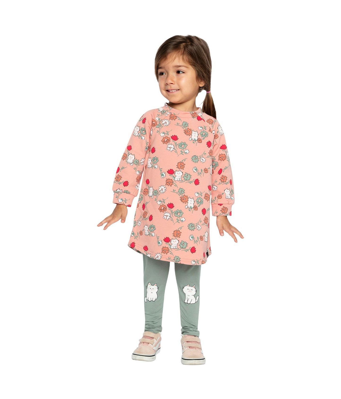 Платье Deux par Deux French Terry Dress Cat Print для девочек-малышей, цвет: Розовый с принтом — фото 2