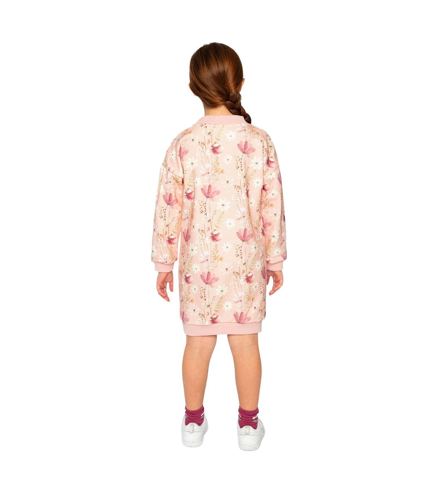 Little and Big Girl (6-12) French Terry Dress Pink Printed Flowers