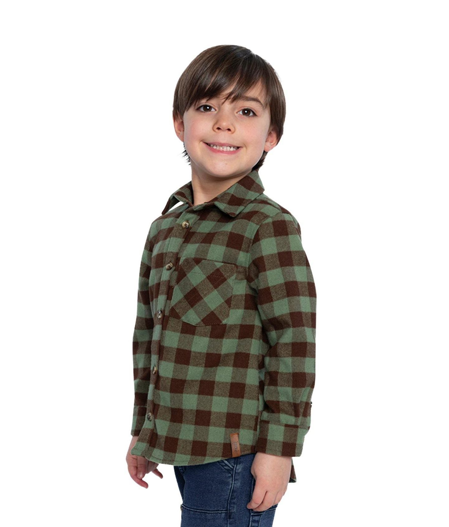 Рубашка Deux par Deux Brushed Flannel Shirt для мальчиков-малышей, цвет: Зелёный / Коричневый — фото 4