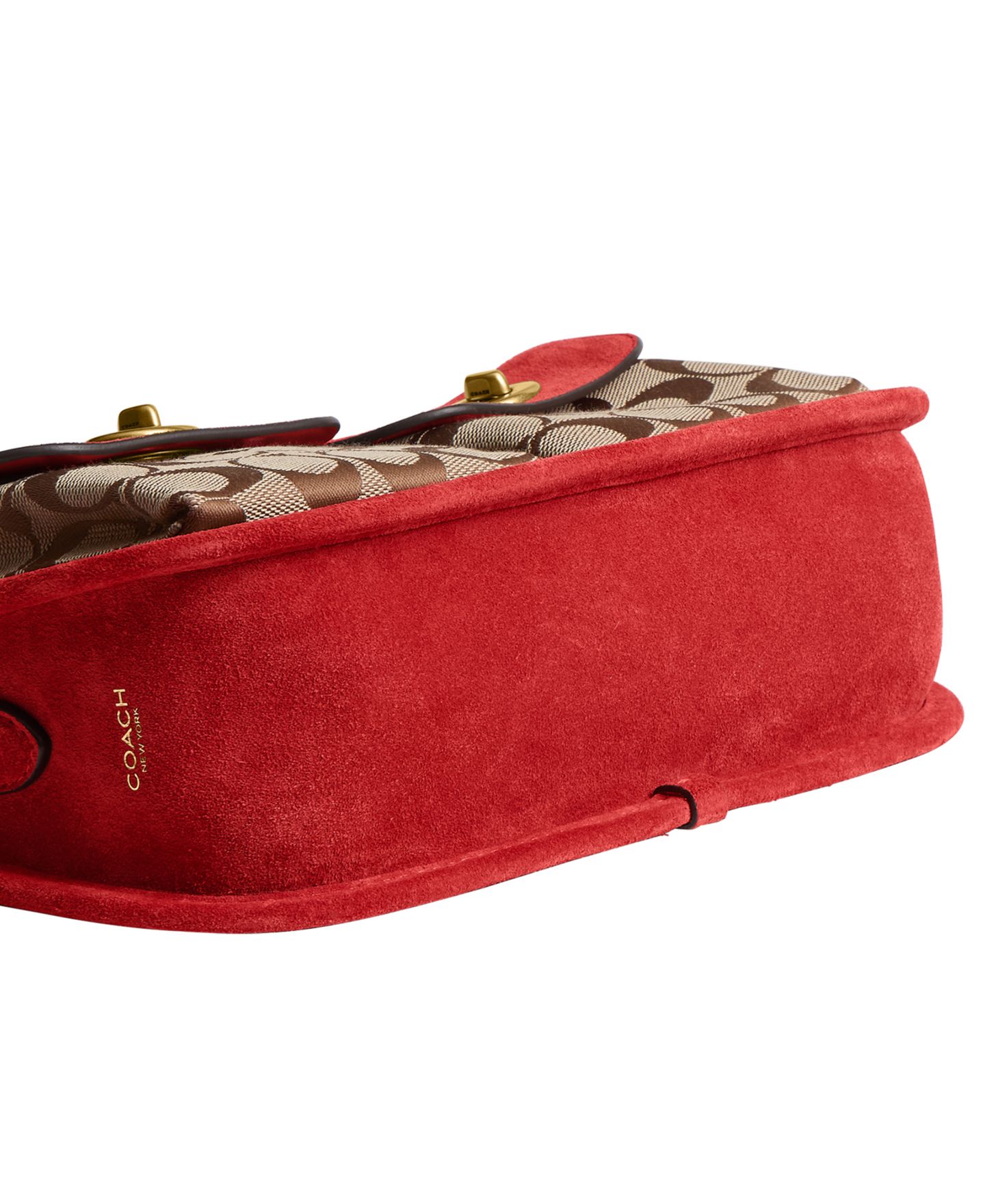 Женская сумка COACH Originals Waverly Small Signature Jacquard Twin Turn-Lock Shoulder, цвет: Латунный / Маковый — фото 12