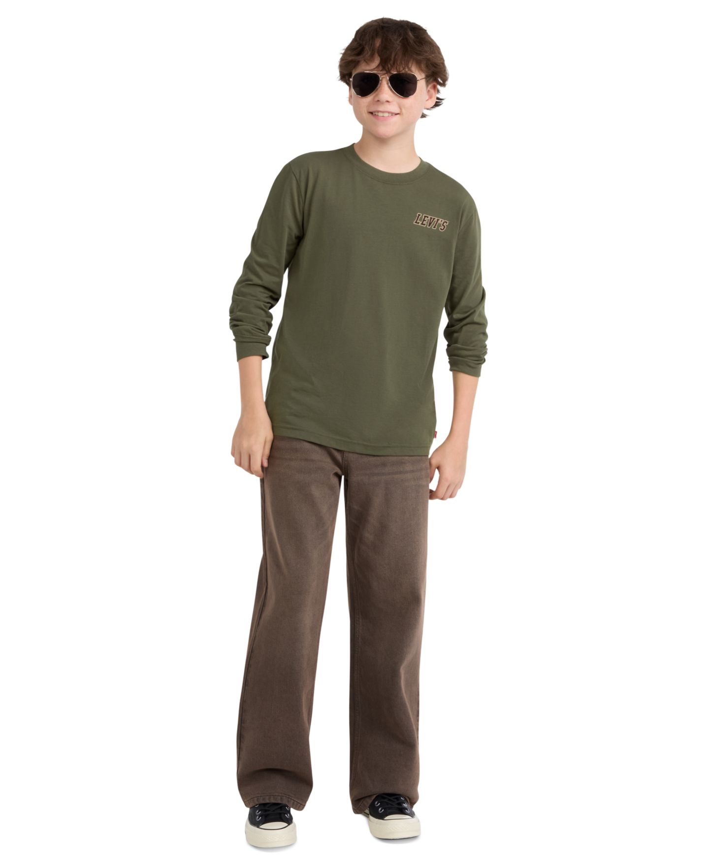 Футболка Levi's In the Woods Long-Sleeve для мальчиков, цвет: Оливковый ночной — фото 3