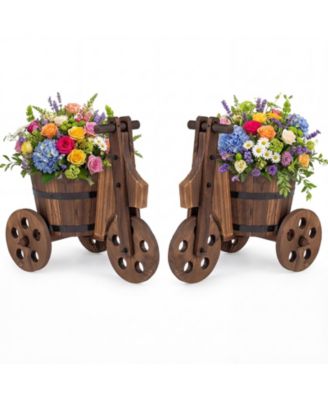 Rustic Wood Tricycle Planter Barrel Pot and Drainage for Patio Garden
