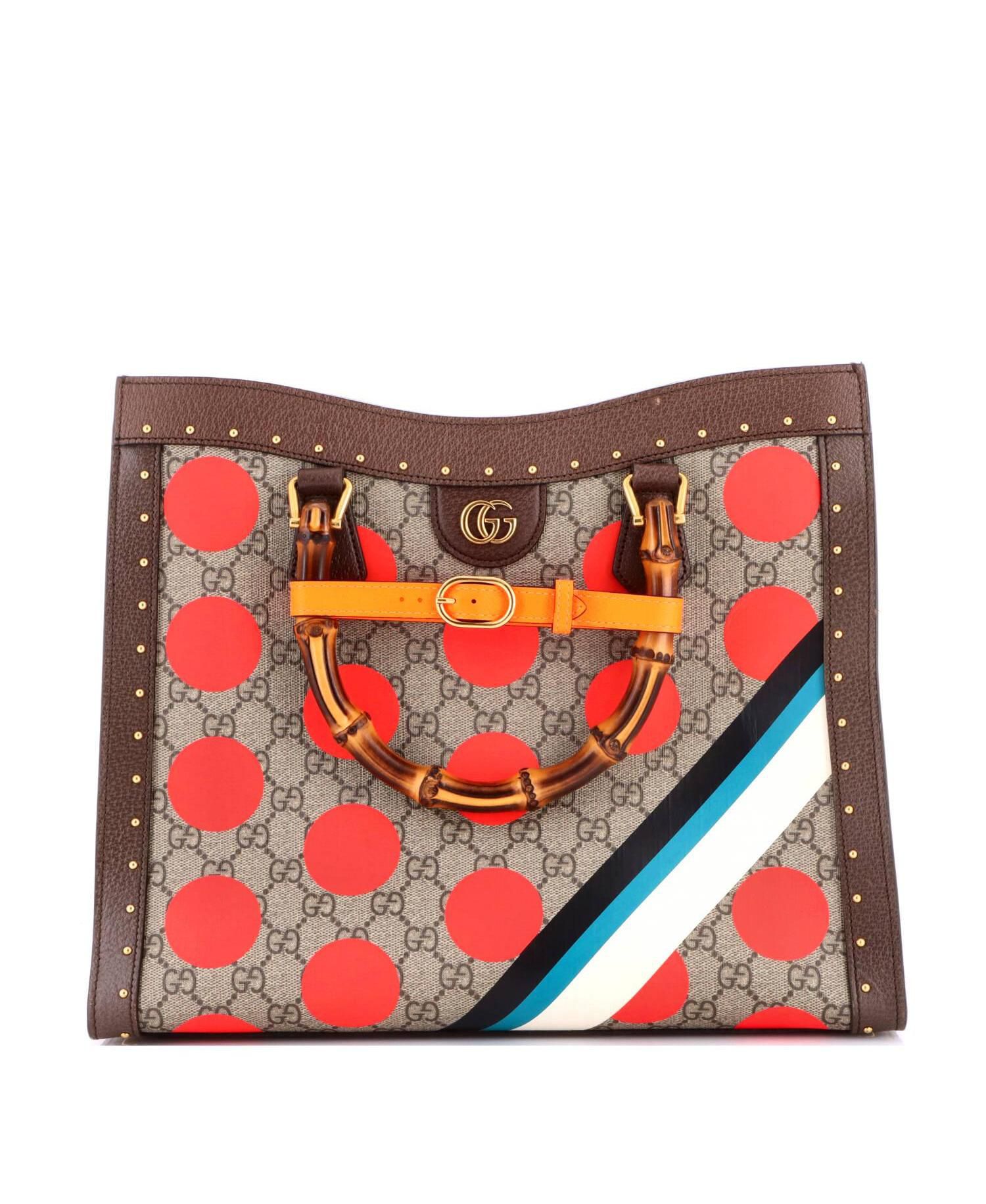 Medium Diana NM Bamboo Handle Tote Printed GG Coated Canvas and Studded Leather