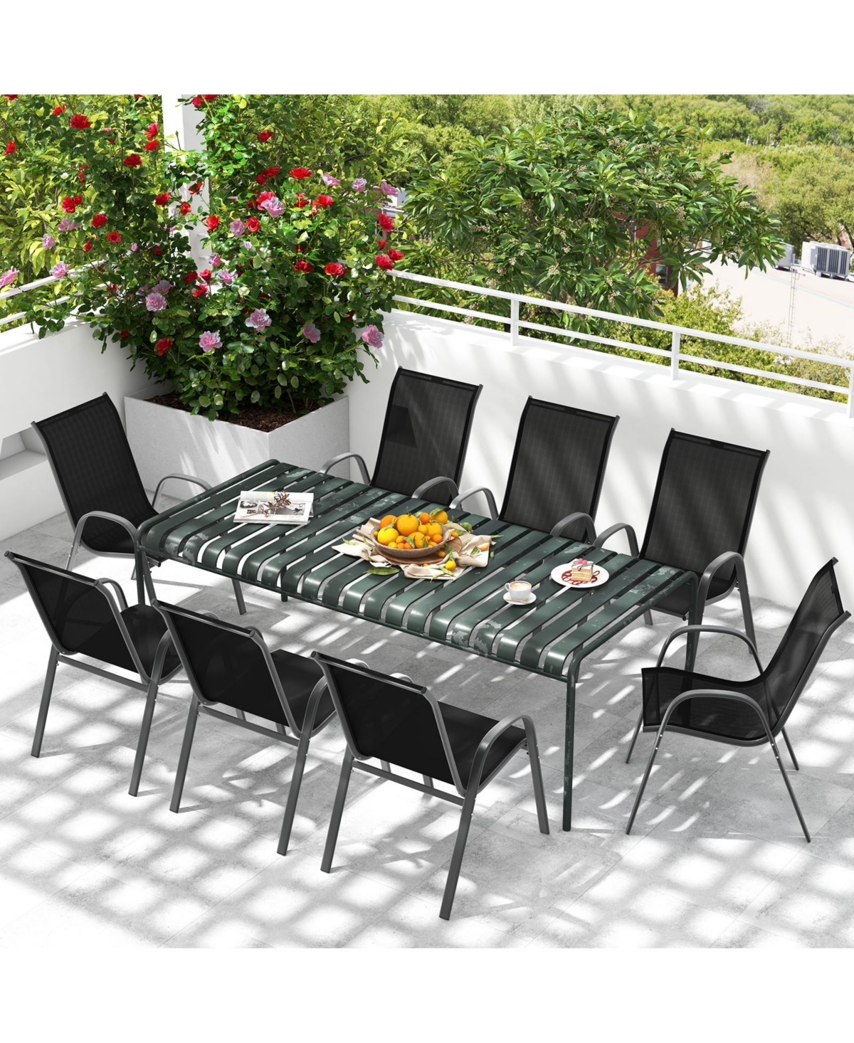 Costway Patio Dining Chairs Stackable Armrest Space Saving Garden