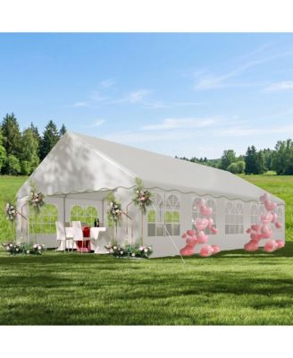 Heavy Duty Large Event Tent, Metal Frame with PE Canopy, Waveside Edge and Detachable Side Curtains for Commercial, Wedding, Parties