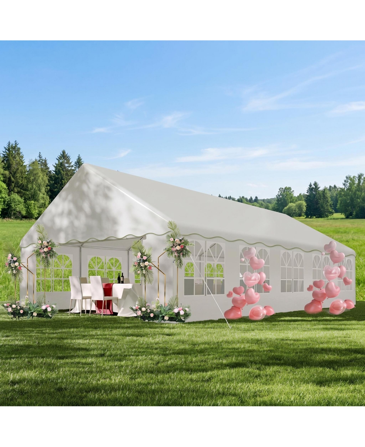 homfan Heavy Duty Large Event Tent, Metal Frame with Pe Canopy, Waveside Edge and Detachable Side Curtains for Commercial, Wedding, Parties