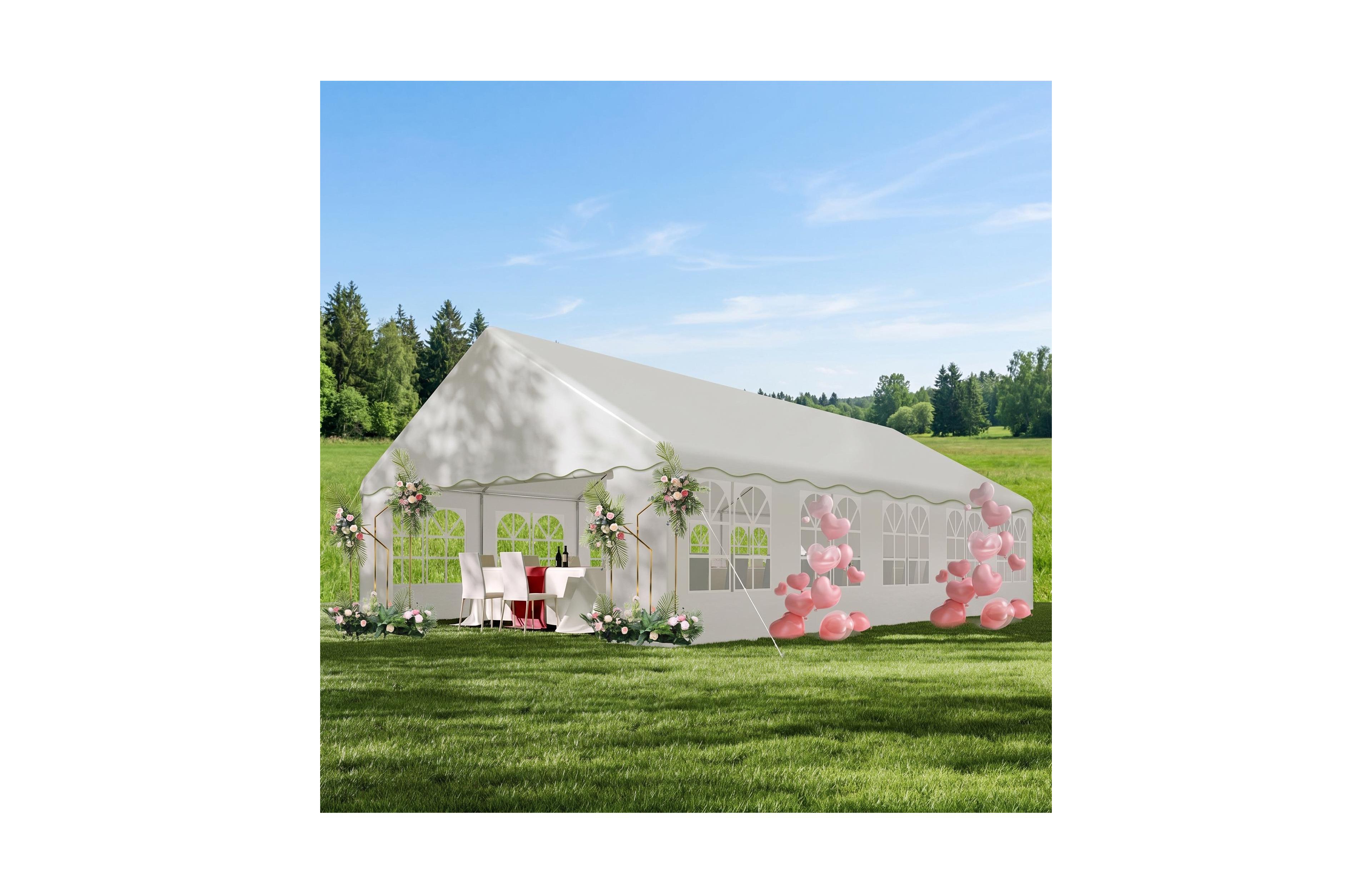 homfan Heavy Duty Large Event Tent, Metal Frame with Pe Canopy, Waveside Edge and Detachable Side Curtains for Commercial, Wedding, Parties