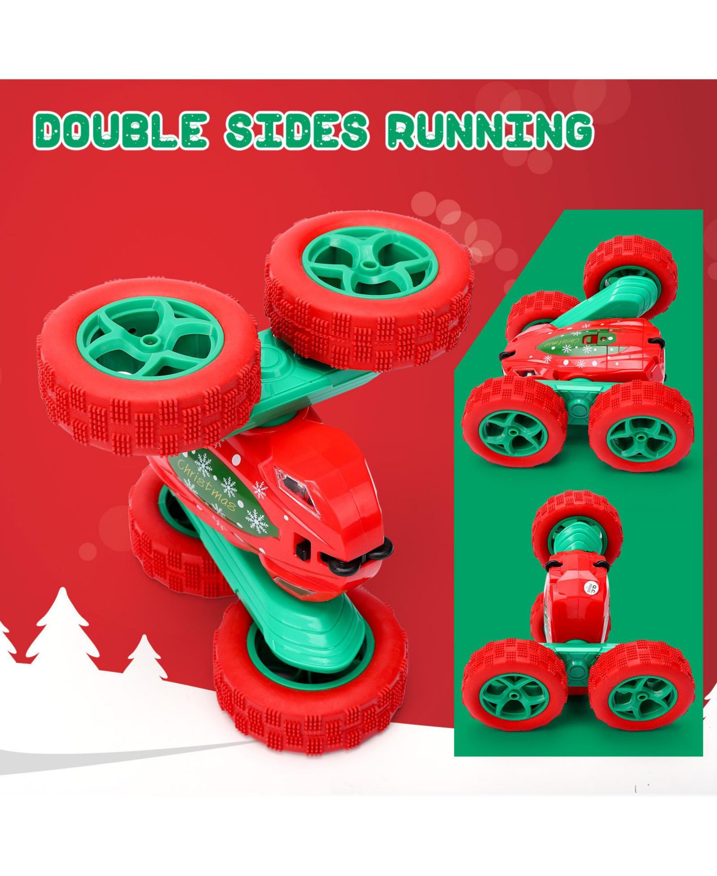 Детская игрушка homfan 10.2 x 6.7 x 5.9 in Remote Control Stunt Car Christmas Edition RC Vehicle with 4 Batteries 360 Spinning Toy for Outdoor Adventure Play, цвет: Красный — фото 8