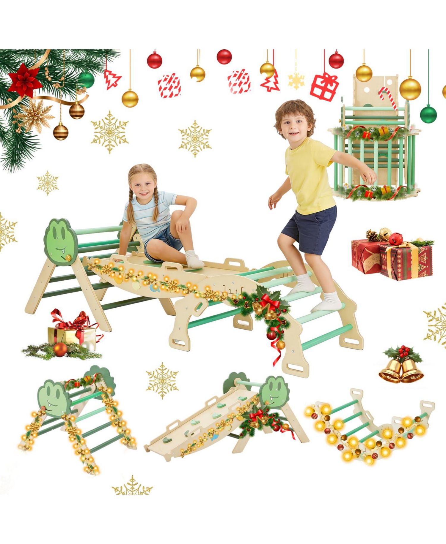 72.8 x 20.5 x 22.8 Inch Kids Climbing Frame Engineered Wood Toddler Indoor Play Gym Climbing Arch for Physical Fun, Wooden Frame