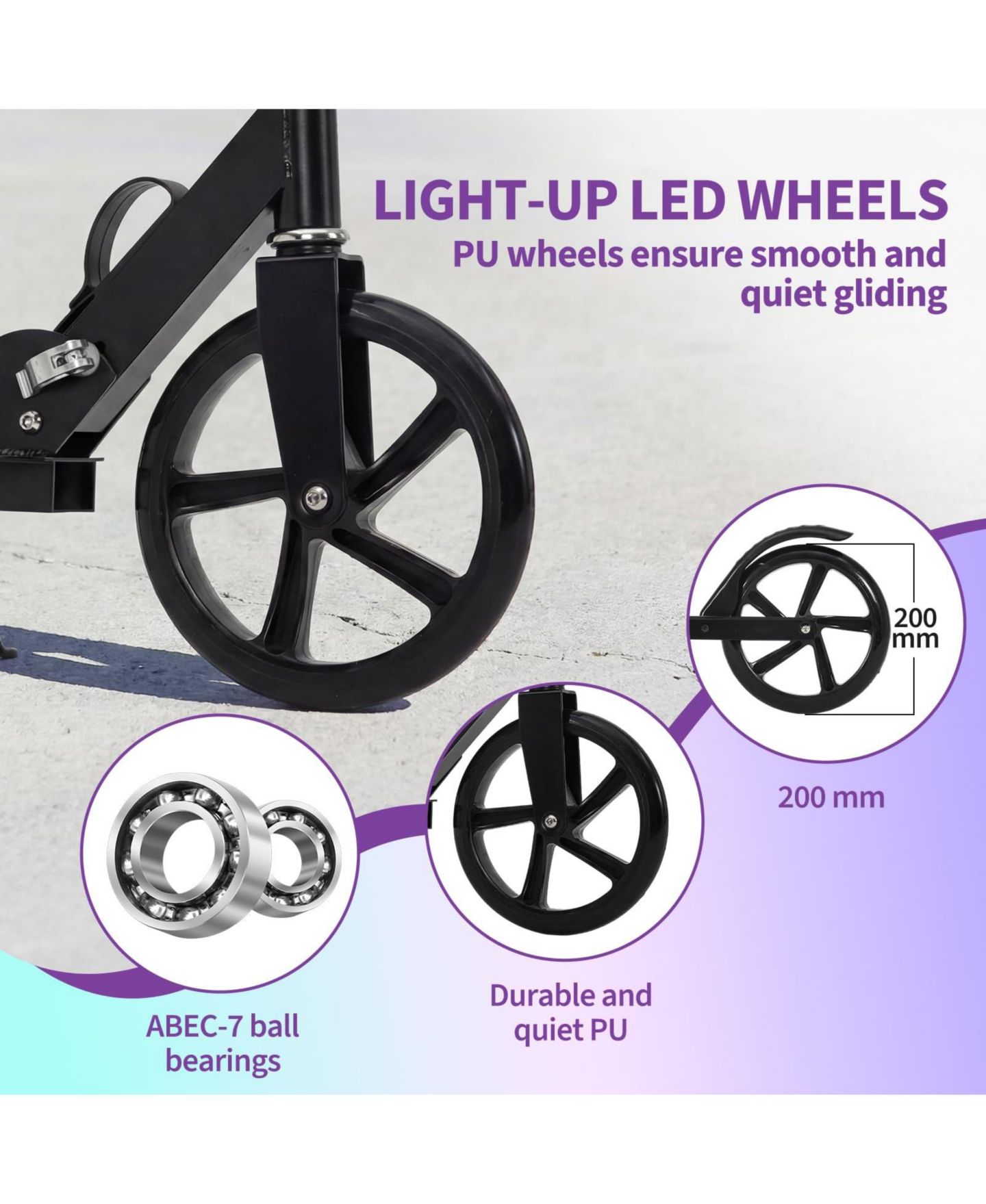 Детская игрушка homfan Big Wheels Adjustable Handlebar Foldable Scooter, Ages 3-6, цвет: Чёрный — фото 5