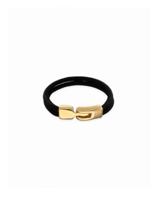 Gold Metal Alloy Black Leather Bracelet