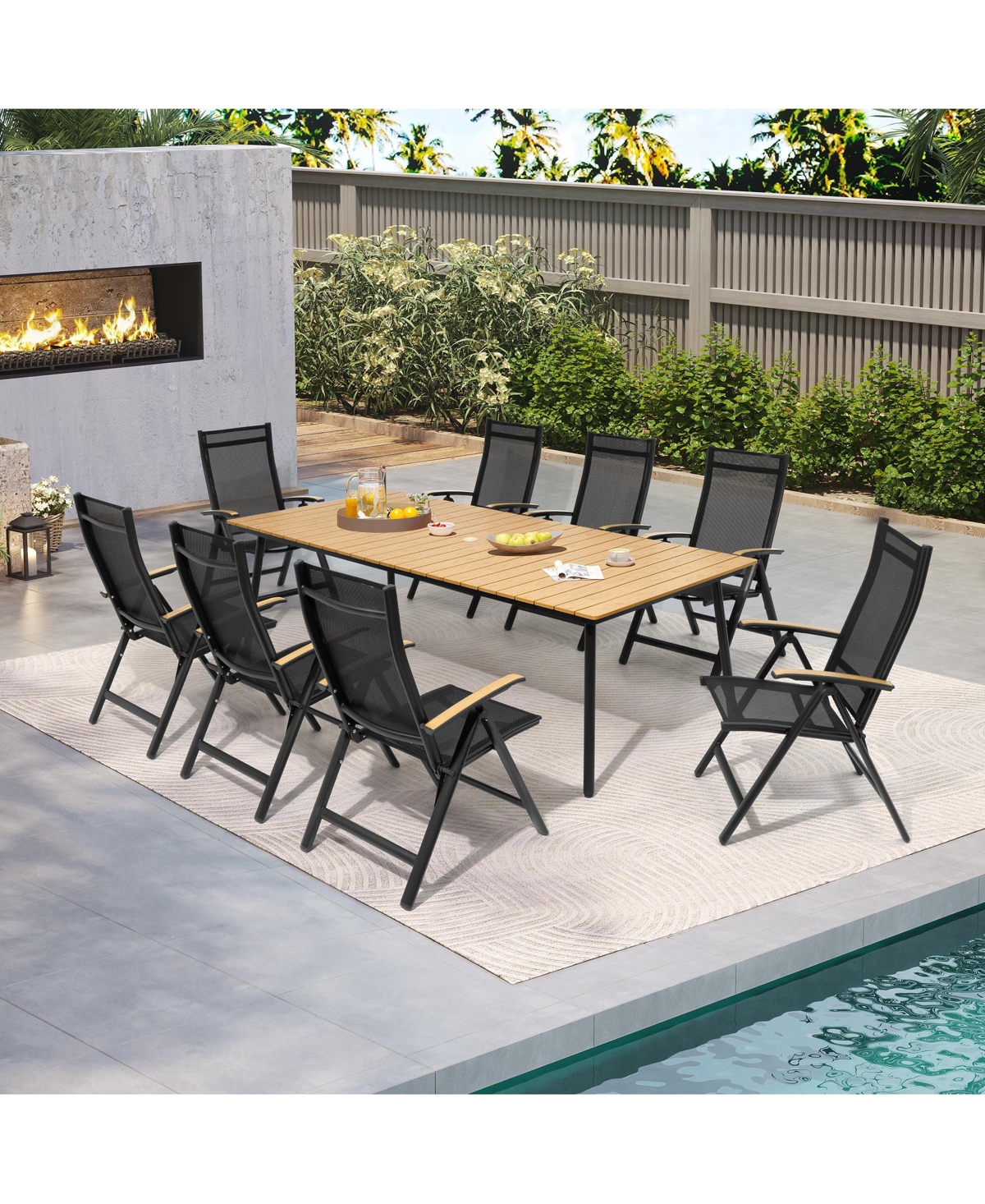 Pellebant Outdoor Patio Aluminum Folding Teak Armrest Dining Chairs