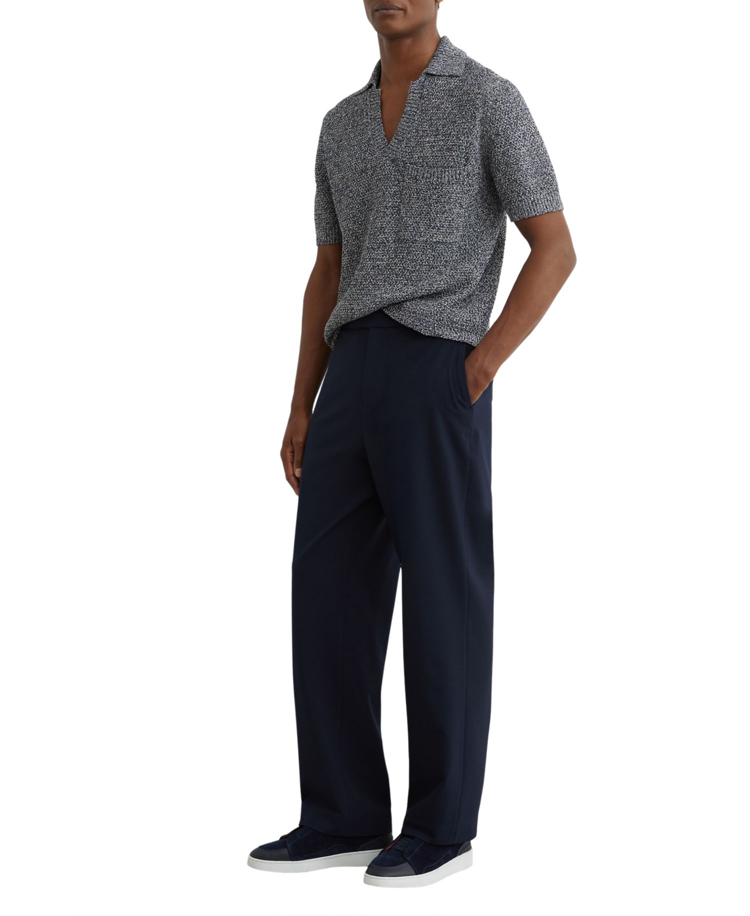Men's Owen Speckle-Knit Open-Collar Polo Shirt