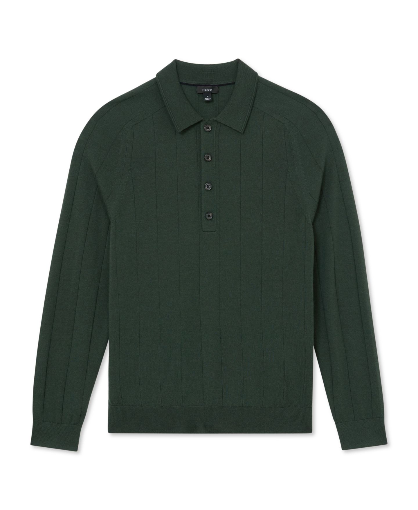 Мужское поло REISS Greyson Merino Wool Wide-Rib Polo Shirt, цвет: Тёмный зелёный — фото 2