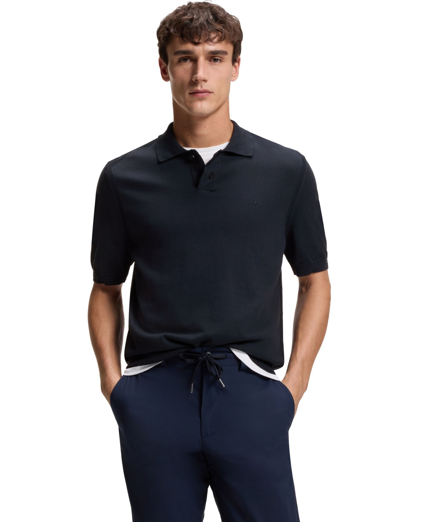 Men's Cotton-Blend Embroidered Logo Polo Sweater
