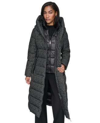Women's Bibbed Shawl Collar Hooded Puffer Coat