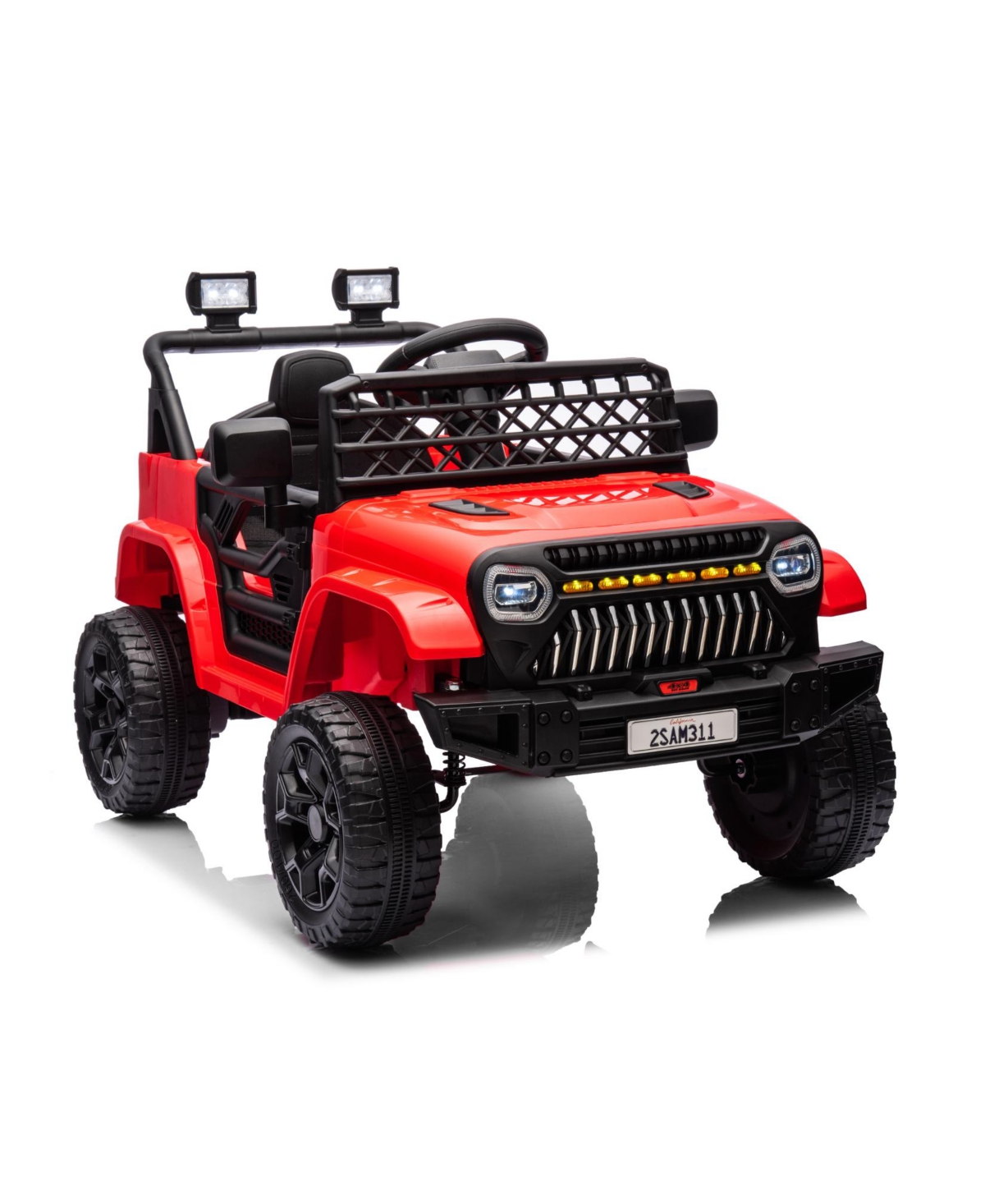 homfan Ride On Truck, Battery Powered Electric Toy for Kids with 2.4G Remote Control, 4-Wheel Spring Suspension, Led Lights, Music - Bright Red
