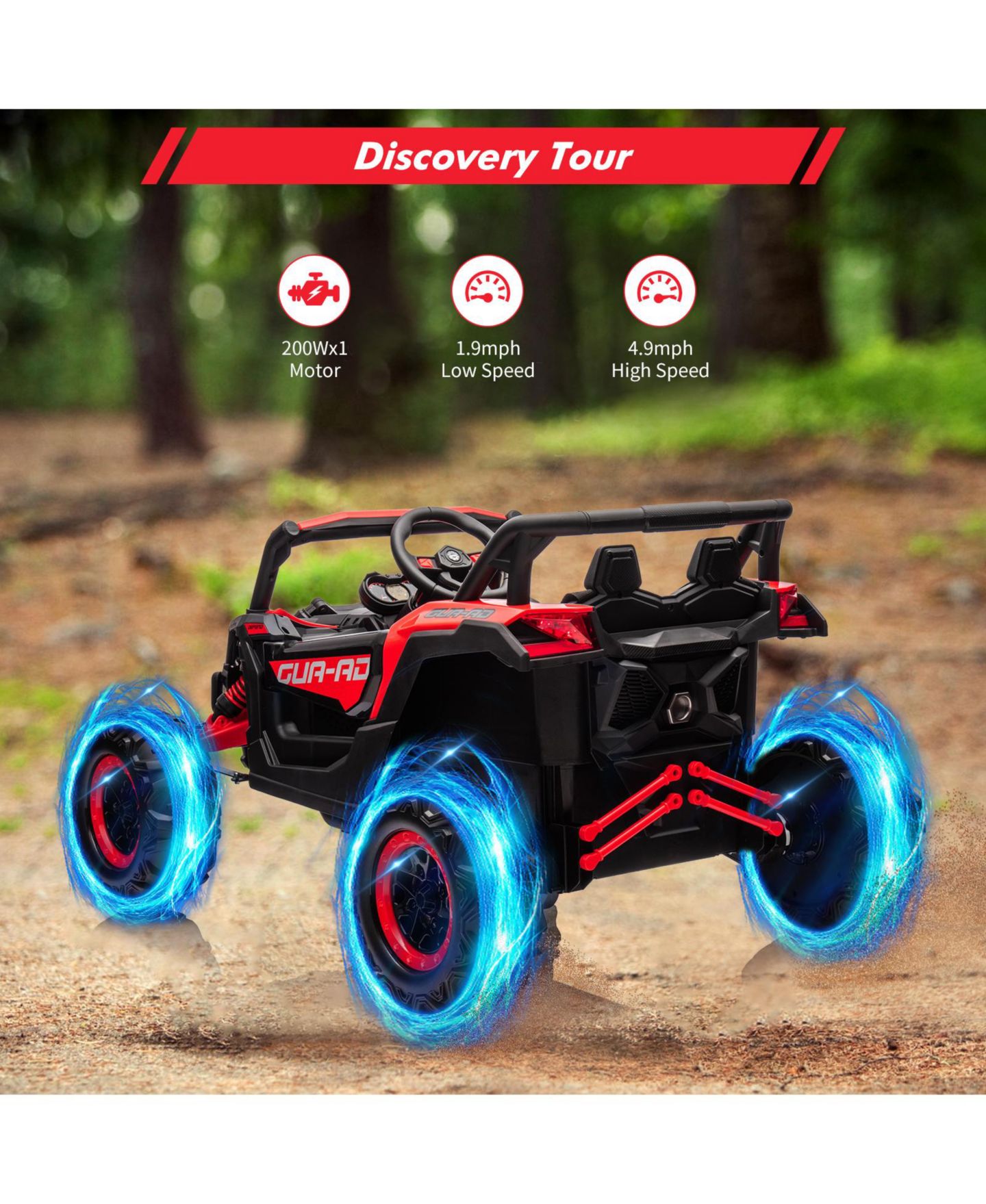 Детская игрушка homfan 24V 2-Seater Kids Electric UTV Ride-On Car - 200W Dual Motors, Metal Frame, Off-Road Suspension, Remote Control, USB, Music, LED Lights, цвет: Красный — фото 6