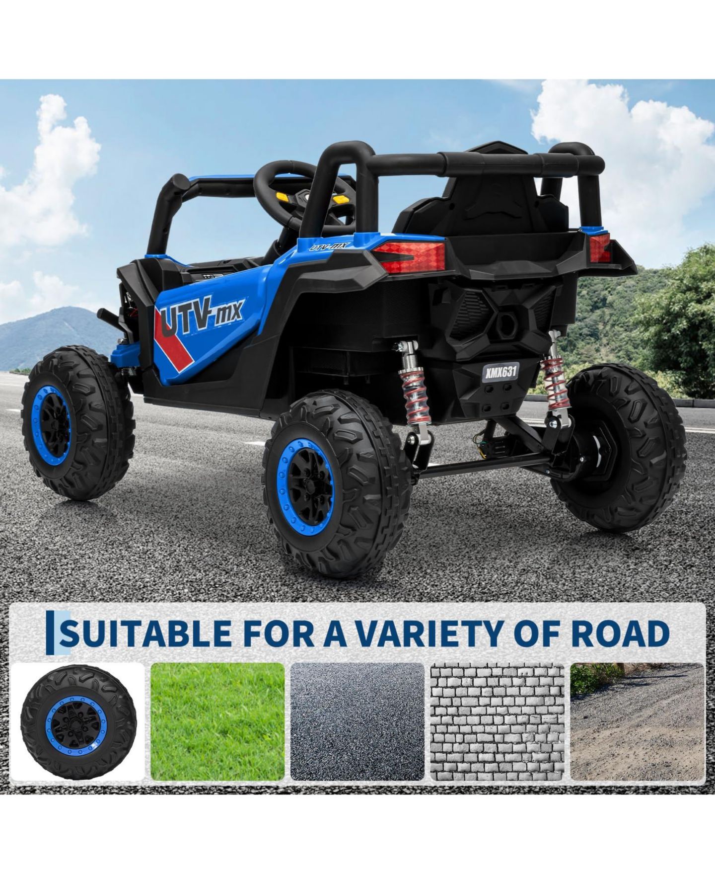 Детские игрушки homfan 12V Ride On UTV Truck, 4WD/2WD Switchable, 4 Spring Suspension, EVA Tires, Safety Belt, Double Doors, Bluetooth, Music — фото 3