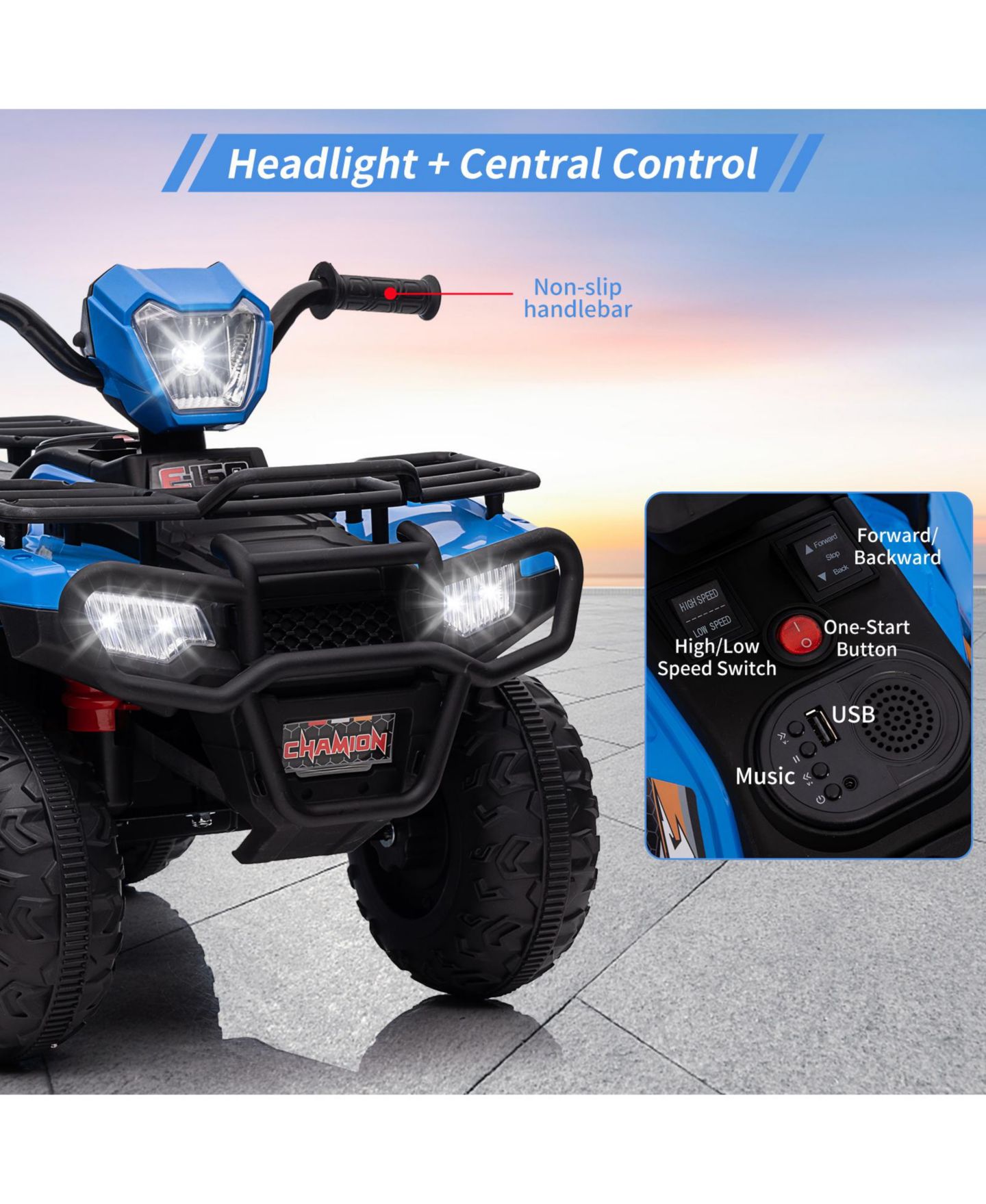 Детская игрушка homfan 12V Electric Kids Ride-On ATV with LED Lights, Ages 2.5-6 Years, цвет: Синий — фото 5