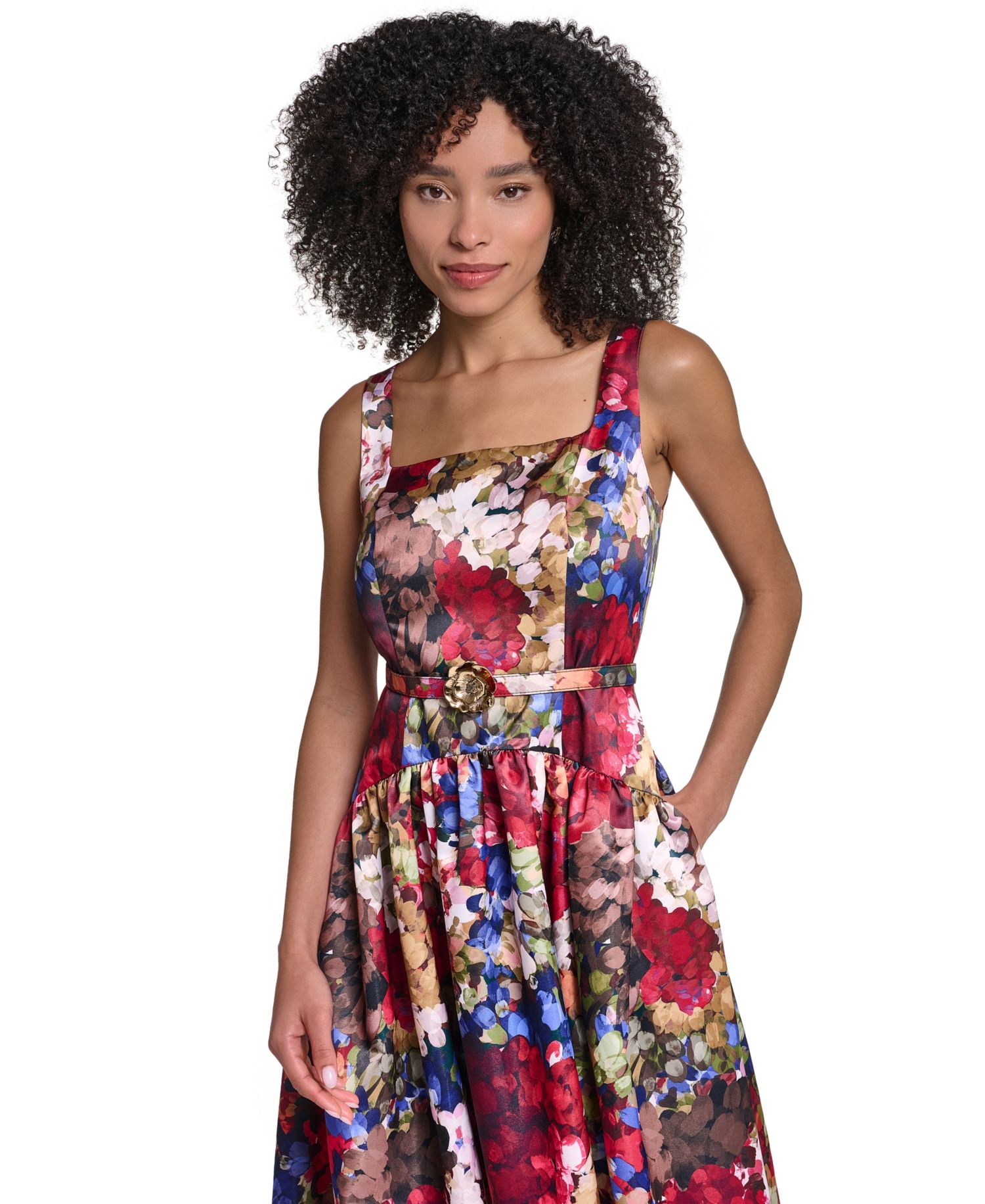 Women's Printed Satin Drop Waist Midi Dress