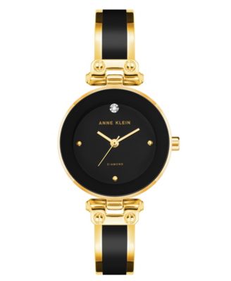 Women's Quartz Round Black Dial Gold-Tone Black Bangle Watch 28mm x 34mm