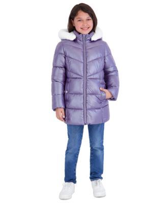 Girls' 5-16 Pearlized Stadium Length Long-Sleeve Jacket