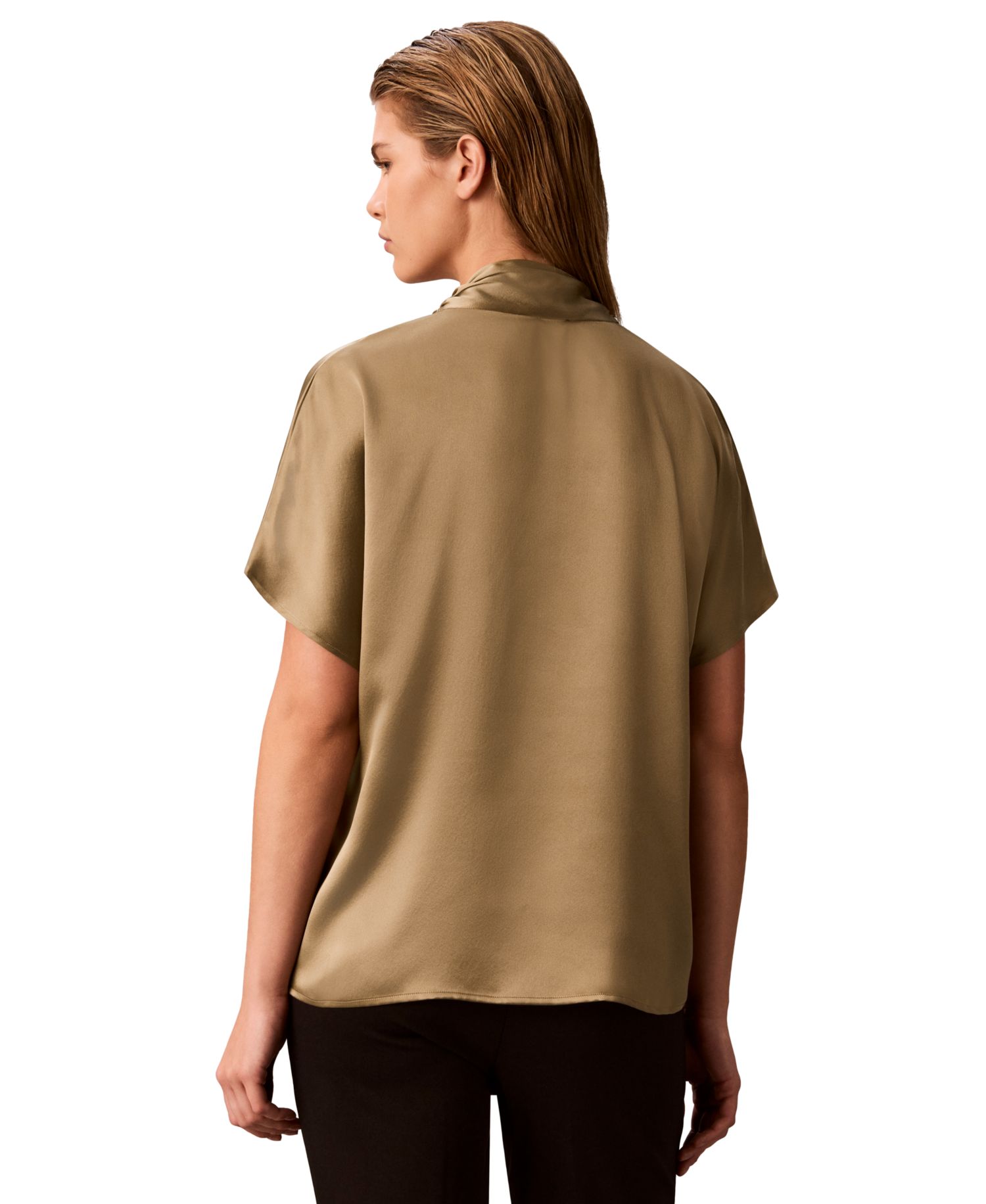 Women's Matte Satin Tie-Neck Blouse