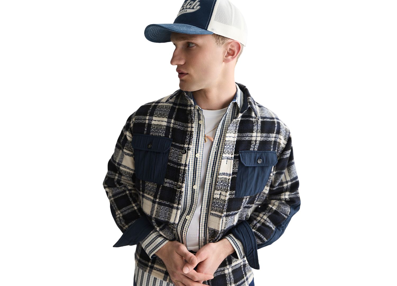 Men's Patchwork Relaxed-Fit Shacket