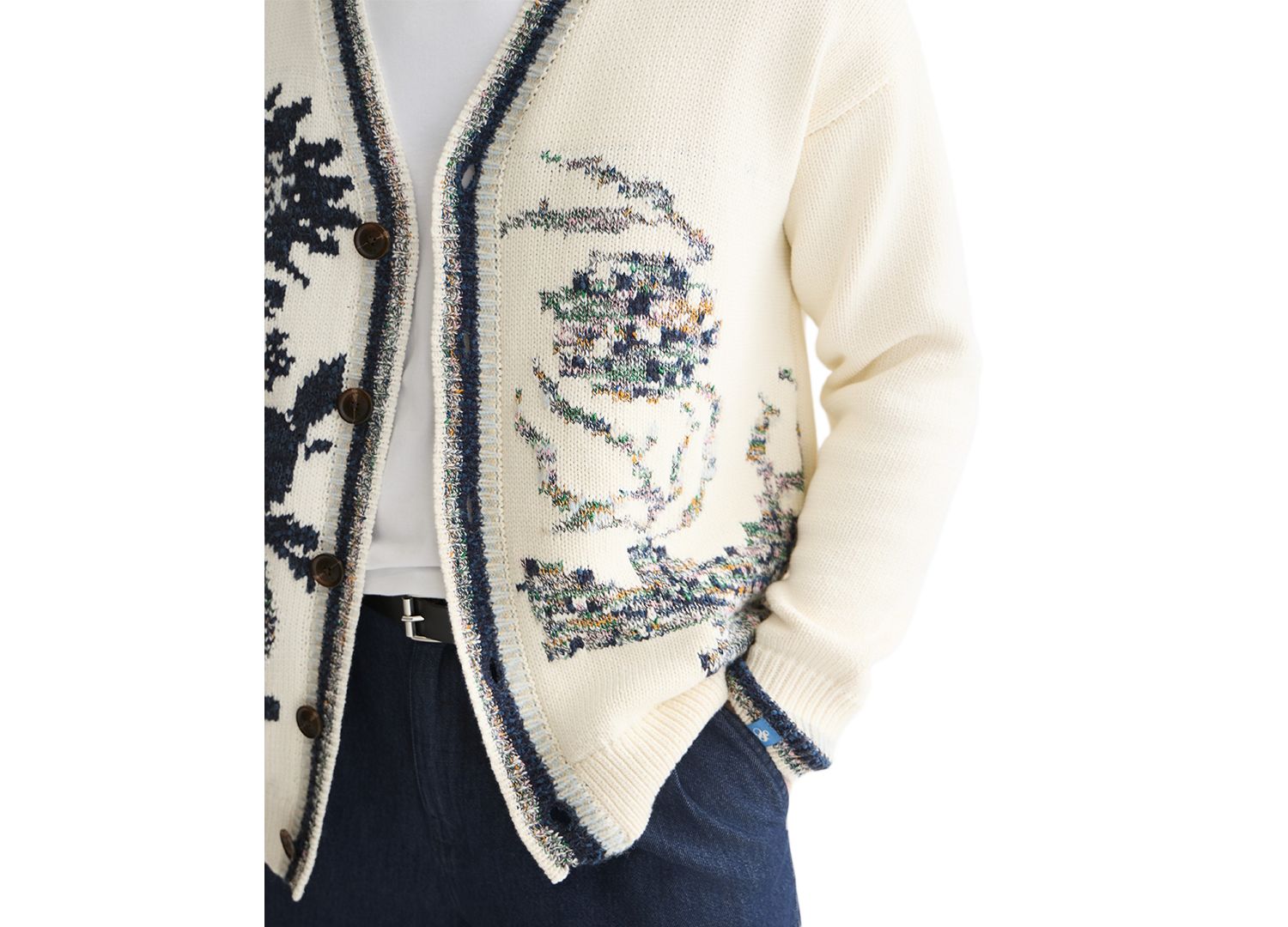 Men's Cotton-Blend Oversized Intarsia Cardigan