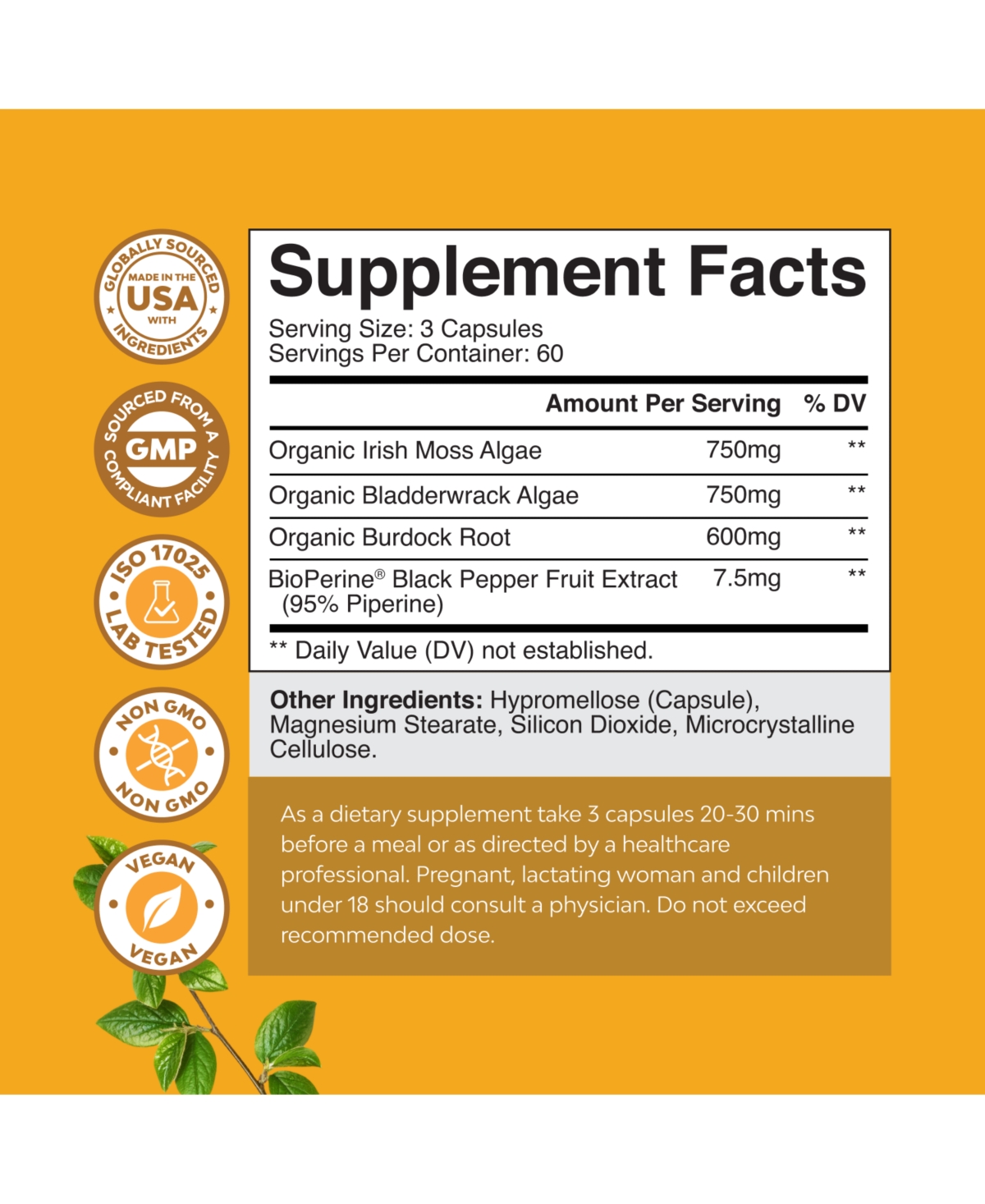 Nature's Craft Irish Sea Moss Capsules, Superfood Blend for Immune Support Heart Health Fertility Joint Health and Thyroid Support, Nature's Craft