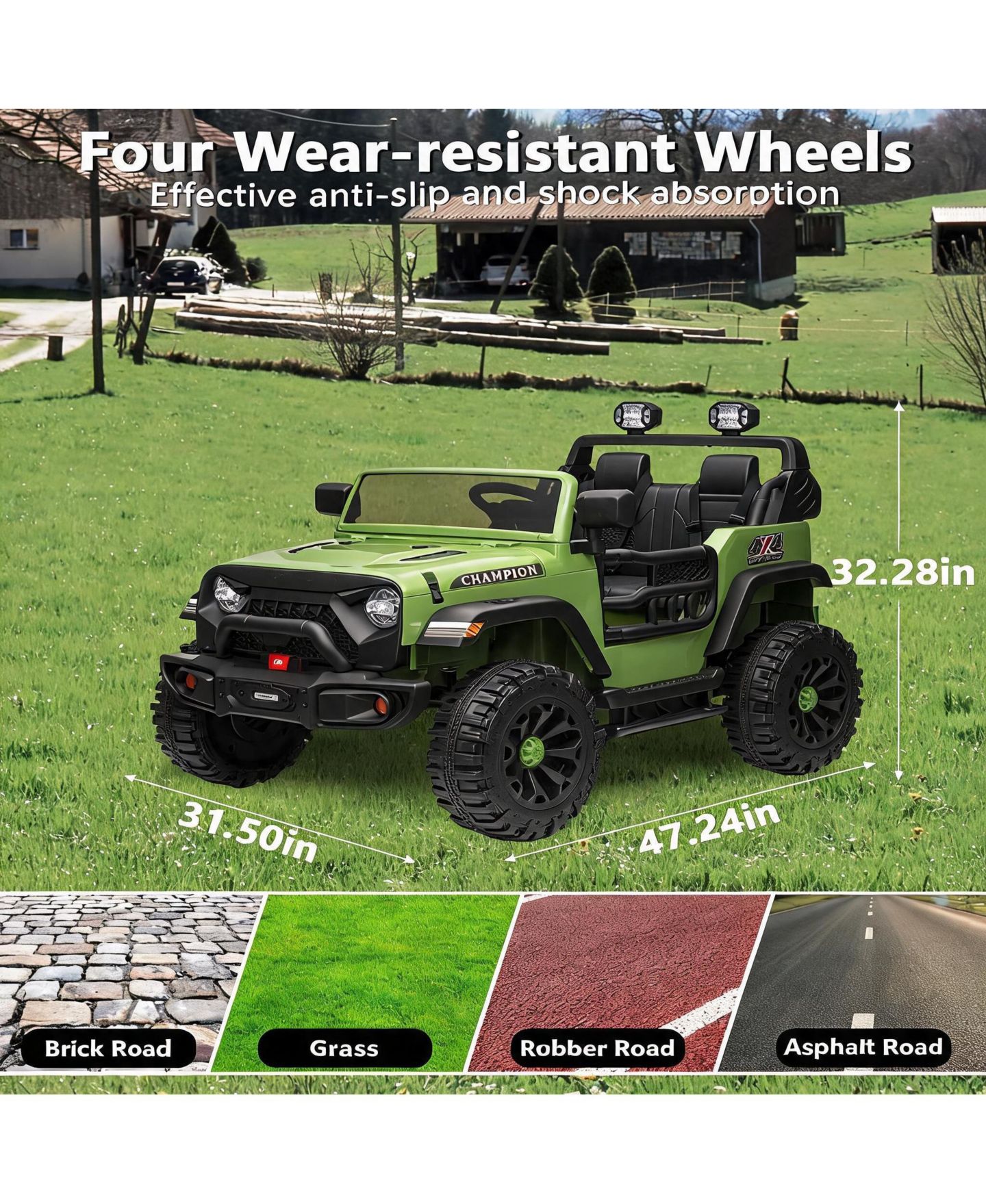 Детские игрушки homfan 24V 2-Seater Electric Ride-On Car Motor, 20" Extra Wide Seat, 3-Speed, Parental Remote, Wireless Music, LED Lights, Safety Belt, UTV, Gift — фото 2