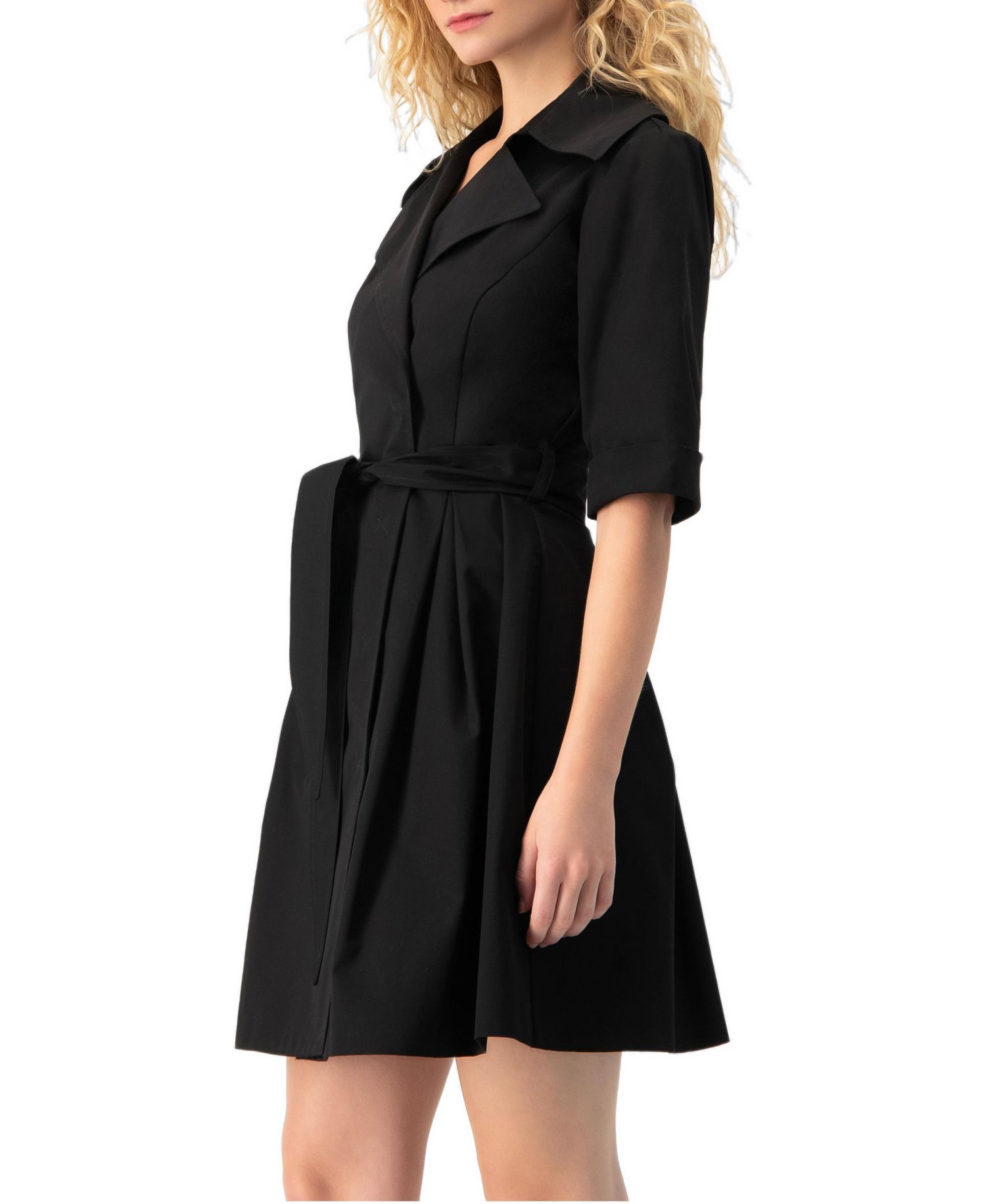 Women's Belted Collared Short-Sleeve Shirt Mini Dress