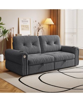 77" 2-in-1 Convertible Sofa with USB Charging Port and Dual Armrest Cup Holders