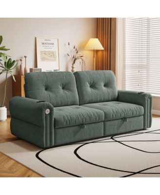 77" 2-in-1 Convertible Sofa with USB Charging Port and Dual Armrest Cup Holders