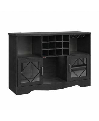 Bar Cabinet with Wine Rack, LED Lighting and Charging Outlet Station
